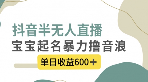 【副业项目8385期】抖音半无人直播，宝宝起名，暴力撸音浪，单日收益600+缩略图