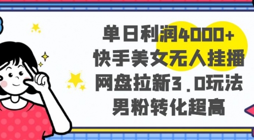 【副业项目8583期】单日利润4000+快手美女无人挂播，网盘拉新3.0玩法缩略图