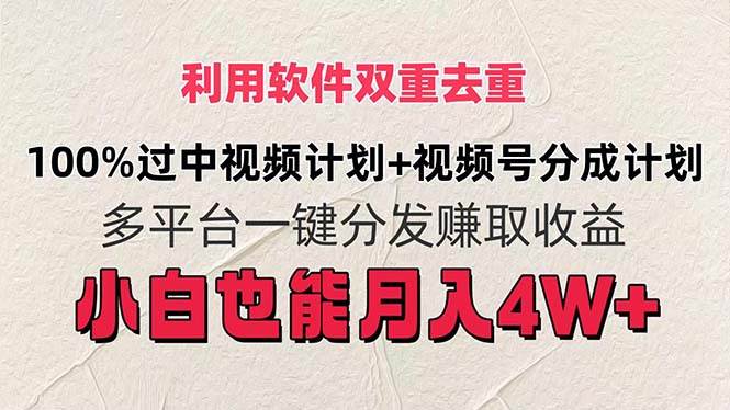 利用软件双重去重，100%过中视频+视频号分成计划小白也可以月入4W+-小白副业网