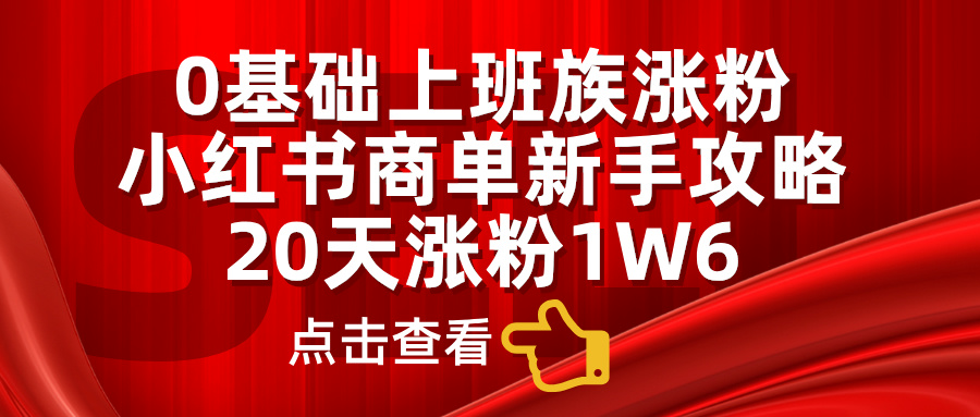 小红书商单新手攻略，20天涨粉1.6w，0基础上班族涨粉-小白副业网