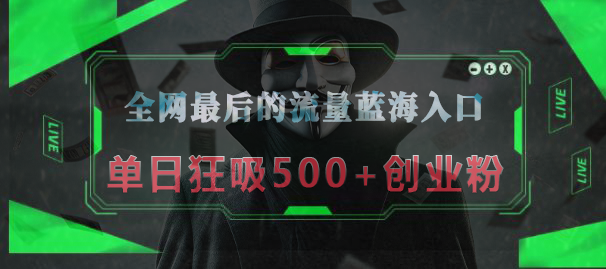 全网最后的流量蓝海入口，半小时引流50+创业粉，单日狂吸500+创业粉-小白副业网