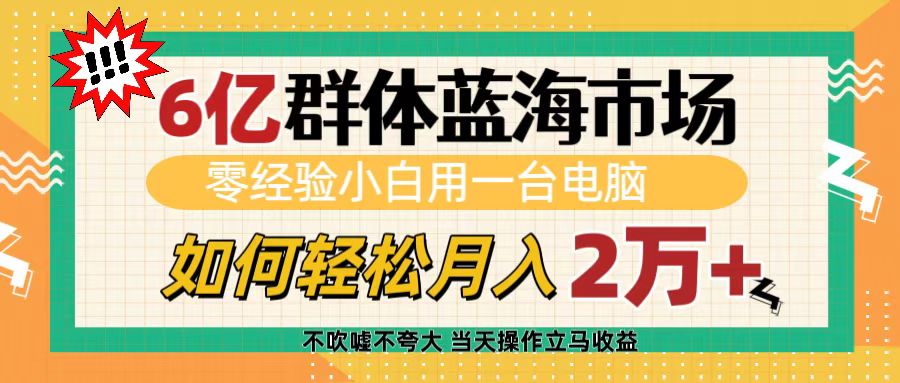 6亿群体蓝海市场，零经验小白用一台电脑，如何轻松月入2万+-小白副业网