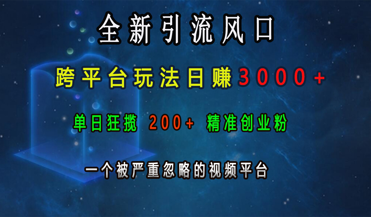 全新引流风口，跨平台玩法日赚3000+，单日狂揽200+精准创业粉，一个被严重忽略的视频平台-小白副业网