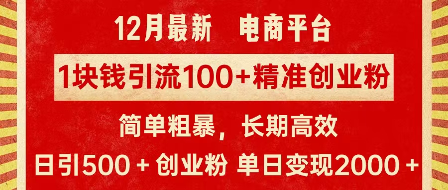 拼多多淘宝电商平台1块钱引流100个精准创业粉，简单粗暴高效长期精准，单人单日引流500+创业粉，日变现2000+-小白副业网