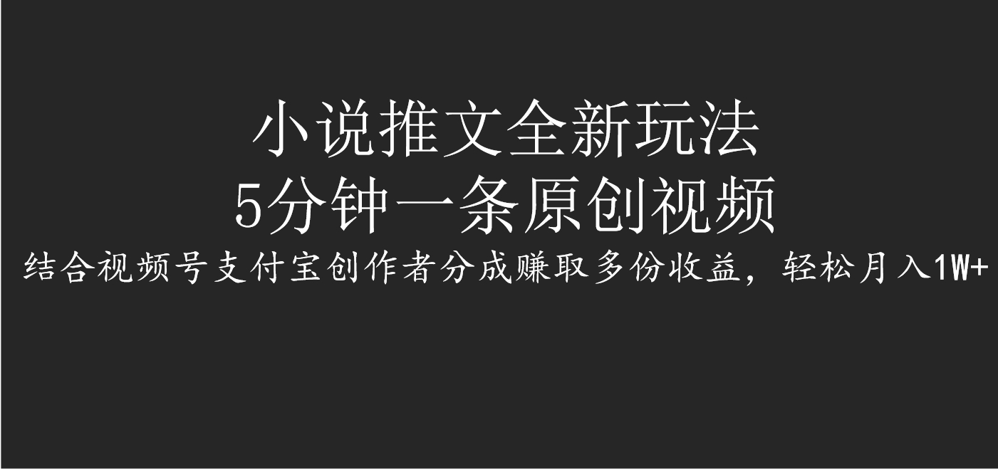 小说推文全新玩法，5分钟一条原创视频，结合视频号支付宝创作者分成赚取多份收益，轻松月入1W+-小白副业网