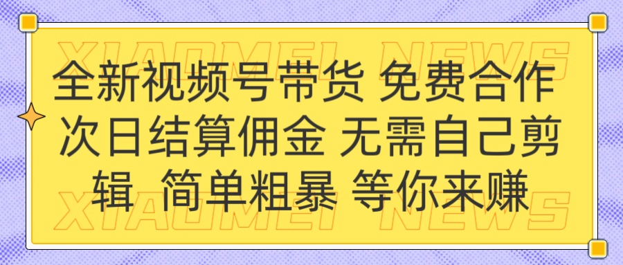 全新视频号 免费合作 佣金次日结算 无需自己剪辑-小白副业网