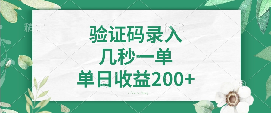 验证码录入，几秒一单，单日收益200+-小白副业网