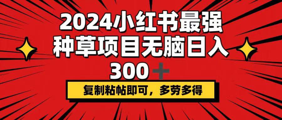 2024小红书最强种草项目，无脑日入300+，复制粘帖即可，多劳多得-小白副业网